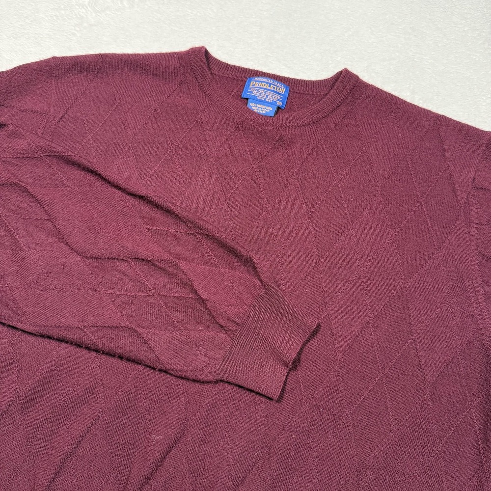 Pendleton Sweater Mens XL Burgundy Merino Wool‎ Argyle Crewneck Made in Japan